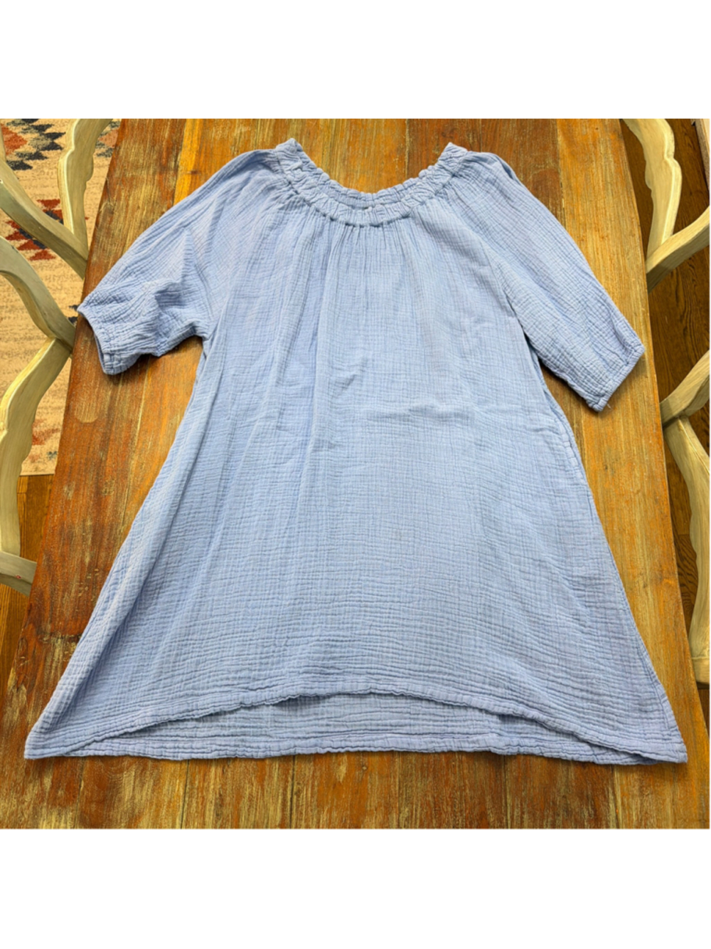 Shannon Passero Blue Double Gauze Cotton Mini Dress Pockets Lagenlook XL
